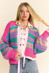 Striped Chunky Knit Balloon Sleeve Open Front Cardigan