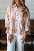 Striped Collar Button Front Bracelet Sleeve Ruffle Hem Shirt