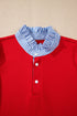 Striped Collar Patchwork Puff Sleeve Ruffle Hem Mini Dress
