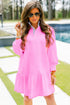 Striped Collar Patchwork Puff Sleeve Ruffle Hem Mini Dress