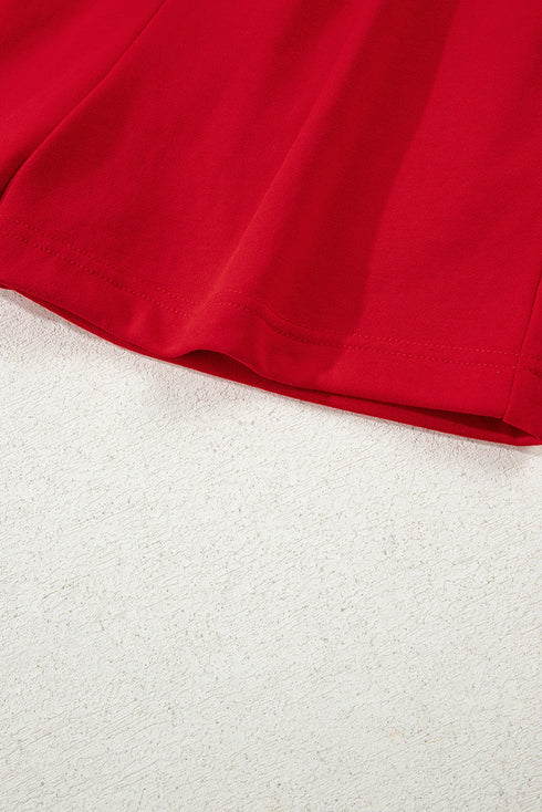 Striped Collar Patchwork Satin Bow Sweatshirt Short Set