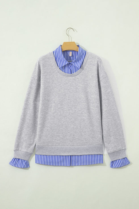 Striped Collar Two In One Patchwork Loose Sweatshirt