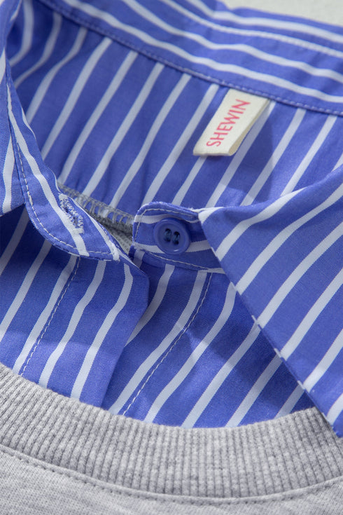 Striped Collar Two In One Patchwork Loose Sweatshirt