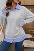 Striped Collar Two In One Patchwork Loose Sweatshirt