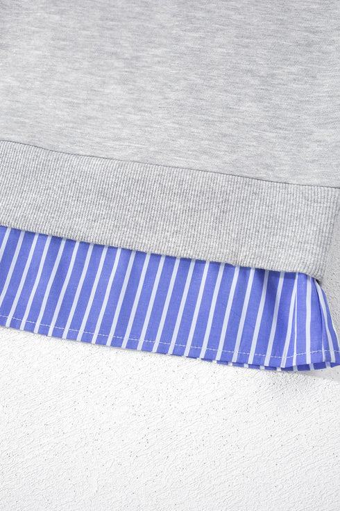 Striped Collar Two In One Patchwork Loose Sweatshirt