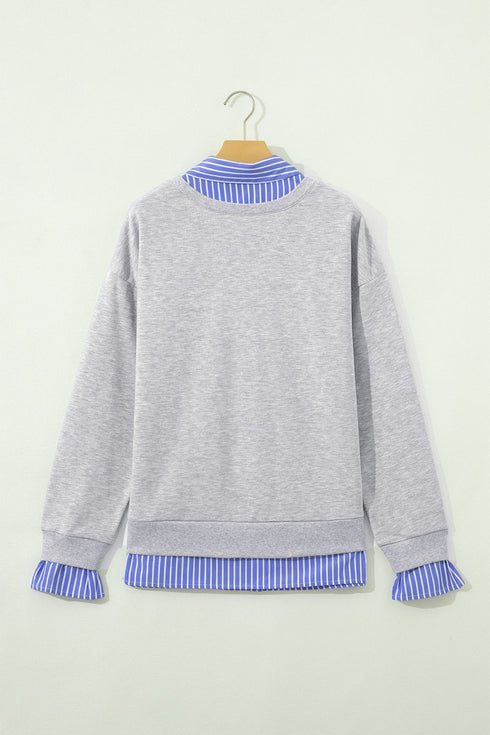Striped Collar Two In One Patchwork Loose Sweatshirt