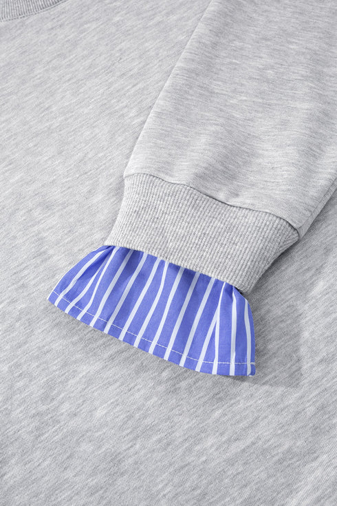 Striped Collar Two In One Patchwork Loose Sweatshirt