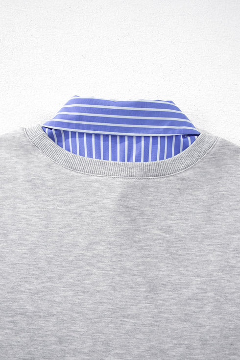 Striped Collar Two In One Patchwork Loose Sweatshirt