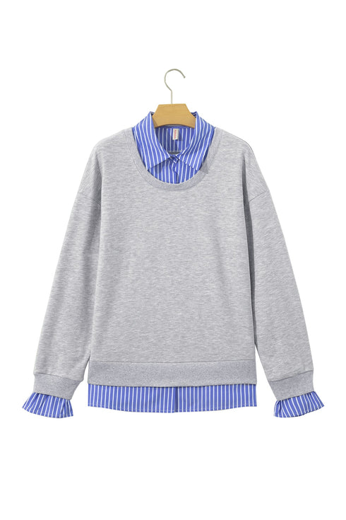 Striped Collar Two In One Patchwork Loose Sweatshirt