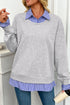 Striped Collar Two In One Patchwork Loose Sweatshirt