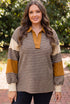 Striped Collar V Neck Long Sleeve Top