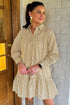 Striped Collared Cuffed Long Sleeve Drop Waist Mini Dress