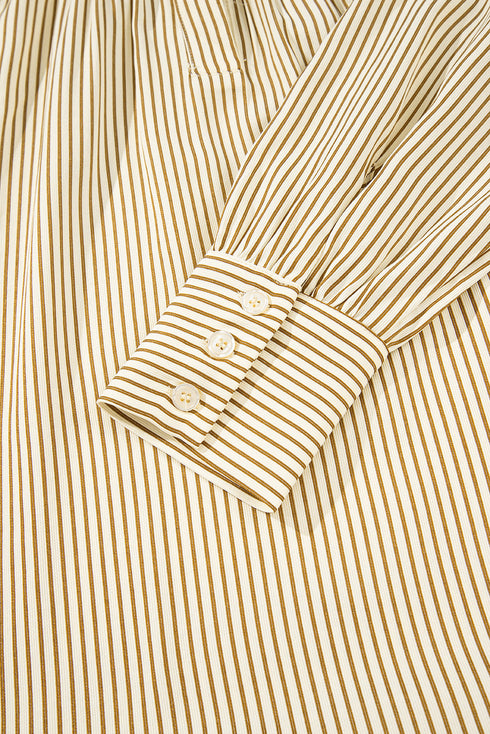 Striped Collared Cuffed Long Sleeve Drop Waist Mini Dress