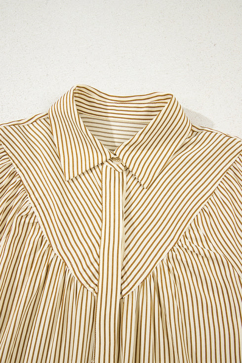 Striped Collared Cuffed Long Sleeve Drop Waist Mini Dress
