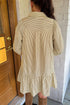 Striped Collared Cuffed Long Sleeve Drop Waist Mini Dress