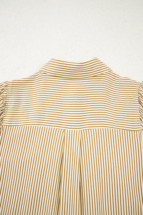 Striped Collared Cuffed Long Sleeve Drop Waist Mini Dress