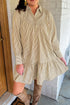 Striped Collared Cuffed Long Sleeve Drop Waist Mini Dress