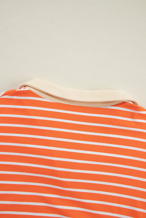 Striped Collared Drop Shoulder Relaxed Fit Polo Sweatshirt