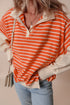 Striped Collared Drop Shoulder Relaxed Fit Polo Sweatshirt