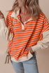 Striped Collared Drop Shoulder Relaxed Fit Polo Sweatshirt