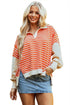 Striped Collared Drop Shoulder Relaxed Fit Polo Sweatshirt