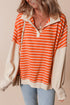 Striped Collared Drop Shoulder Relaxed Fit Polo Sweatshirt