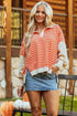 Striped Collared Drop Shoulder Relaxed Fit Polo Sweatshirt