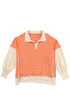 Striped Collared Drop Shoulder Relaxed Fit Polo Sweatshirt