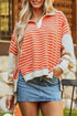 Striped Collared Drop Shoulder Relaxed Fit Polo Sweatshirt