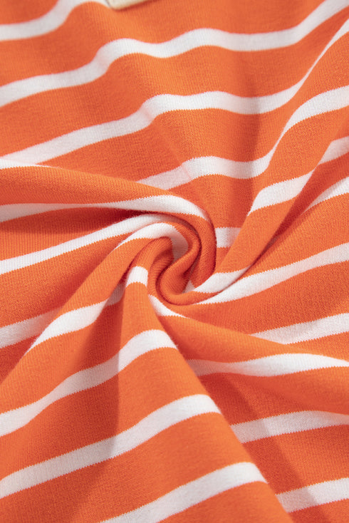Striped Collared Drop Shoulder Relaxed Fit Polo Sweatshirt