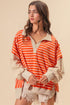 Striped Collared Drop Shoulder Relaxed Fit Polo Sweatshirt