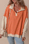 Striped Collared Drop Shoulder Relaxed Fit Polo Sweatshirt