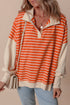 Striped Collared Drop Shoulder Relaxed Fit Polo Sweatshirt