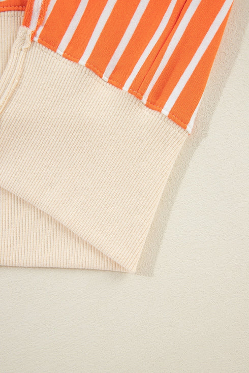 Striped Collared Drop Shoulder Relaxed Fit Polo Sweatshirt