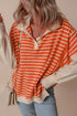 Striped Collared Drop Shoulder Relaxed Fit Polo Sweatshirt