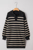 Striped Collared Long Sleeve Knit Polo Sweater Dress