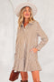 Striped Collared Long Sleeve Ruffle Hem Shirt Mini Dress