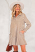 Striped Collared Long Sleeve Ruffle Hem Shirt Mini Dress