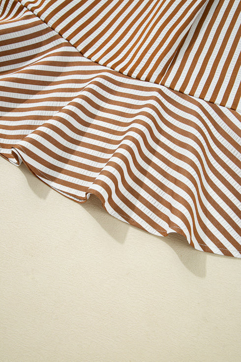 Striped Collared Long Sleeve Ruffle Hem Shirt Mini Dress