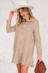 Striped Collared Long Sleeve Ruffle Hem Shirt Mini Dress