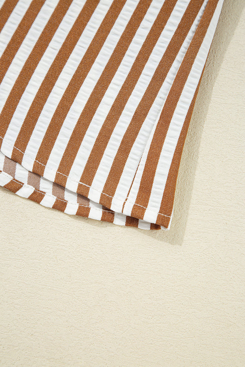 Striped Collared Long Sleeve Ruffle Hem Shirt Mini Dress