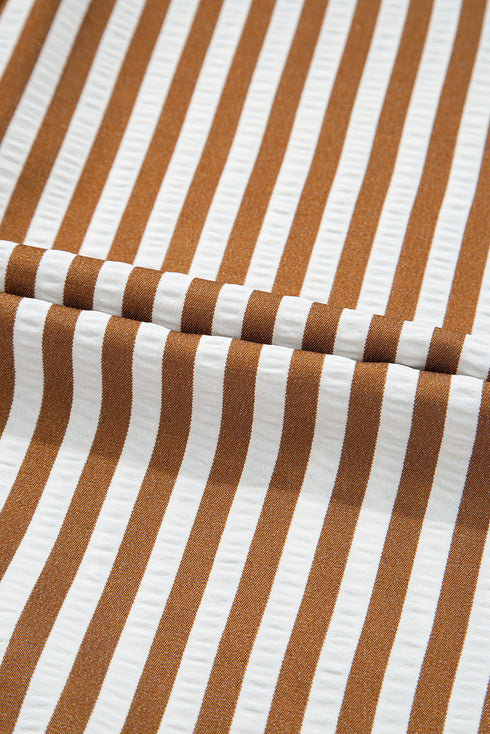 Striped Collared Long Sleeve Ruffle Hem Shirt Mini Dress