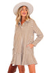 Striped Collared Long Sleeve Ruffle Hem Shirt Mini Dress