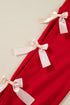 Striped Collared Patchwork Satin Bow Sweatshirt Short Set