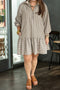 Striped Collared Puff Sleeve Ruffled Zip Up Mini Dress