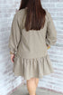 Striped Collared Puff Sleeve Ruffled Zip Up Mini Dress