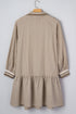 Striped Collared Puff Sleeve Ruffled Zip Up Mini Dress