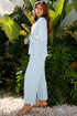 Striped Collared Pullover Wide Leg Drawstring Pant Set