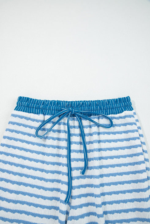 Striped Collared Pullover Wide Leg Drawstring Pant Set