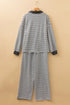 Striped Collared Pullover Wide Leg Drawstring Pant Set
